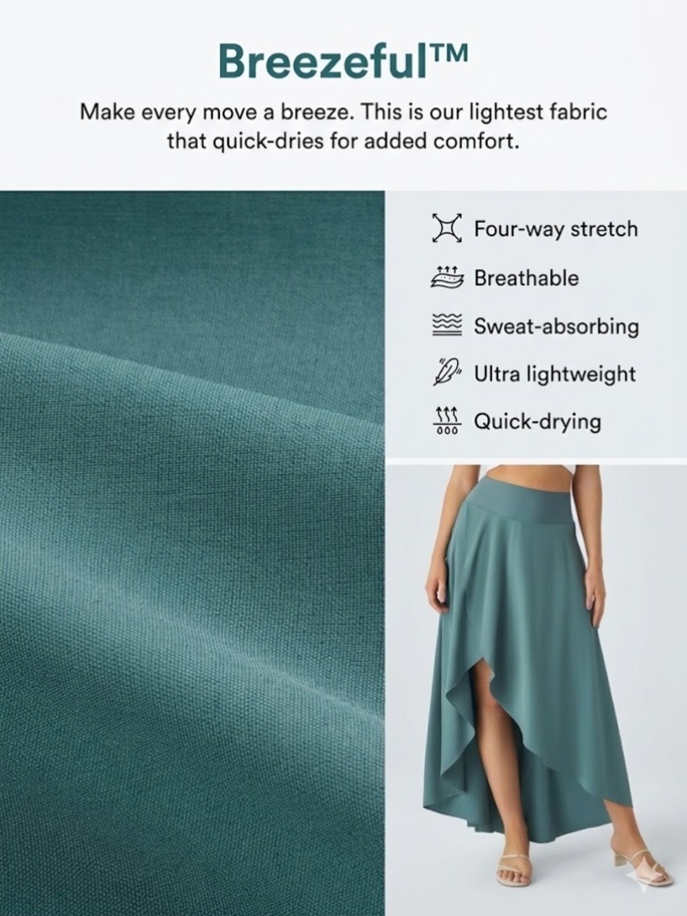 NWT Halara Stone Blue Breezeful High Waisted High Low Ruffle Maxi Skirt - S
